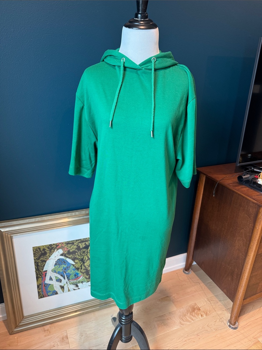 Women's Green Hoodie Dress - Casual Knit Shift